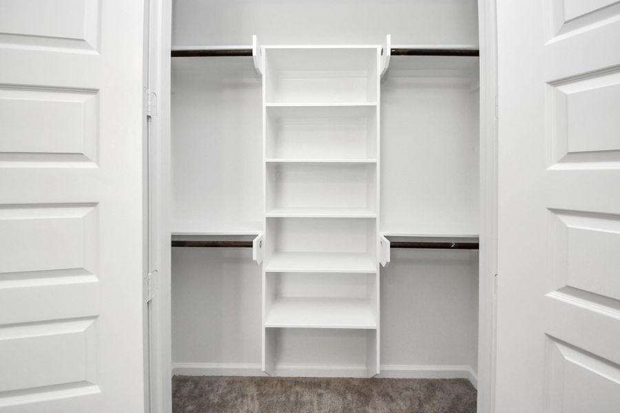 All bedroom closets are custom designed making organization a breeze. All bedroom closets are custom designed making organization a breeze.