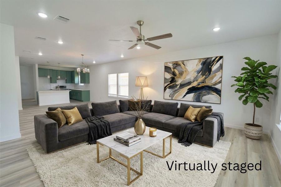 Virtually staged image of living area
