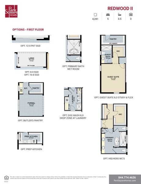 2D floor plan layout for the Redwood II by Park Square Residential in Tamarack at Two Rivers, Zephyrhills, FL (Image 4).
