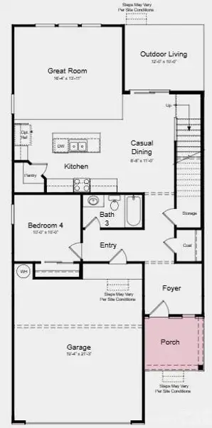 First Floor Plan - Additional Highlights Added: Primary Bath Fiberglass Shower Pan w/ Tile Surround, Window(s) at Primary Bath First Floor Plan - Additional Highlights Added: Primary Bath Fiberglass Shower Pan w/ Tile Surround, Window(s) at Primary Bath