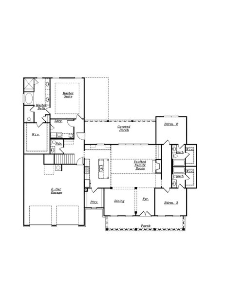 2D floor plan layout for the (GA) The Bentley | Side Entry by Reliant Homes in Ella Springs, Covington, GA (Image 3).