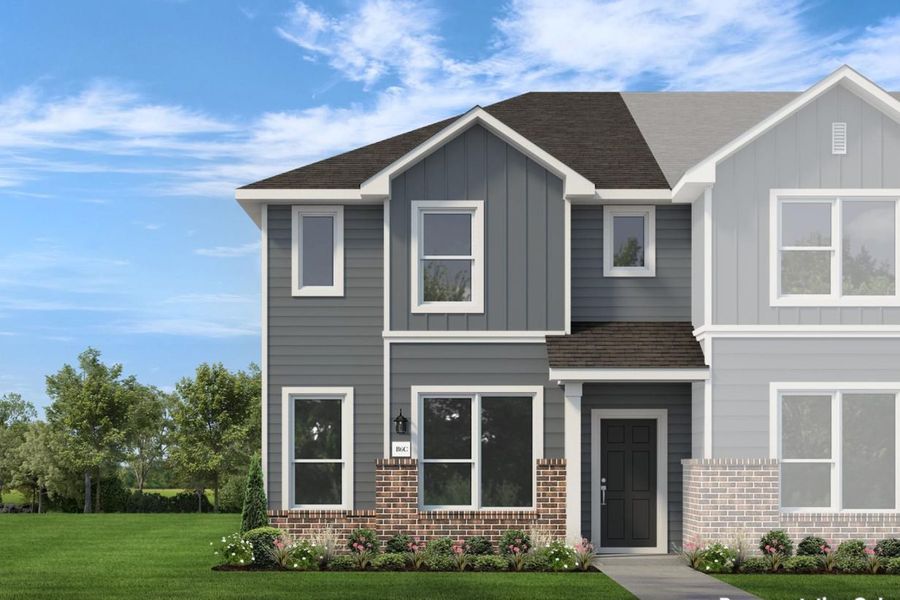 Front exterior of a new home in Seven Oaks Townhomes, Tomball, TX, highlighting curb appeal (Image 1). Front exterior of a new home in Seven Oaks Townhomes, Tomball, TX, highlighting curb appeal (Image 1).