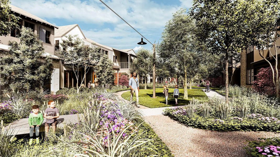 With picturesque Mews connecting homes and common areas, the neighborhood promotes a strong sense of community through beautifully designed walkways that invite residents outdoors. Rendering of Mews, please contact sales counselor for more information. With picturesque Mews connecting homes and common areas, the neighborhood promotes a strong sense of community through beautifully designed walkways that invite residents outdoors. Rendering of Mews, please contact sales counselor for more information.