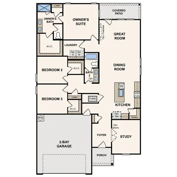 2D floor plan layout for the Champlain by Century Communities in Cloverleaf, Austin, TX (Image 3).