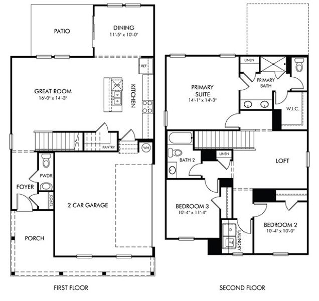 2D floor plan layout of this home in Avery Farms - Ridge Series, Murfreesboro, TN (Image 2).