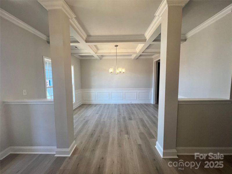 Dining room with Coffered ceilings