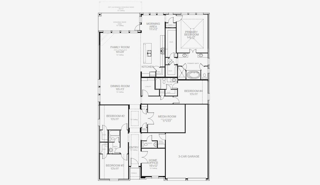 2D floor plan layout of this home in Myrtle Creek 71', Waxahachie, TX (Image 4).