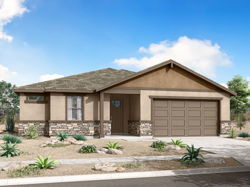 Representative exterior photo of a completed home built from the Flint by Mattamy Homes in Las Ventanas, Goodyear, AZ (Image 3). Representative exterior photo of a completed home built from the Flint by Mattamy Homes in Las Ventanas, Goodyear, AZ (Image 3).