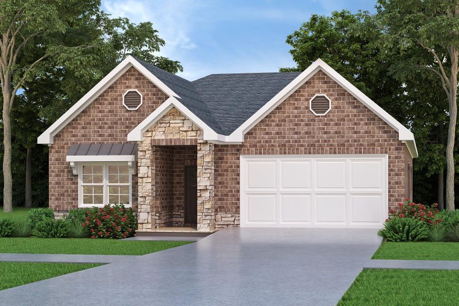 Front exterior of a new home in Lexington Heights 50', Willis, TX, highlighting curb appeal (Image 1).