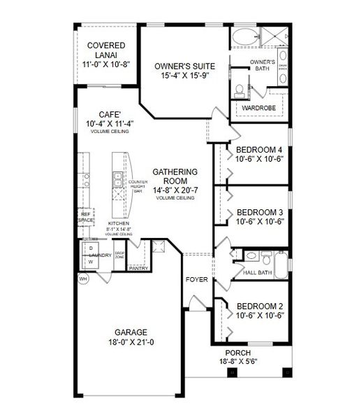 2D floor plan layout for the Parker by Highland Homes of Florida in Estates at Hickory Cove - Single-Family Homes, St. Cloud, FL (Image 4).