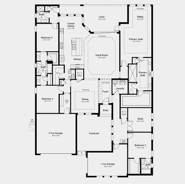2D floor plan layout for the Humboldt by Taylor Morrison in Victoria Lakes, Odessa, FL (Image 3).