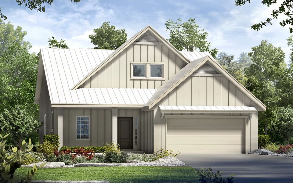 Representative exterior photo of a completed home built from the Tulane by Brookfield Residential in Traditional at Kissing Tree, San Marcos, TX (Image 1).