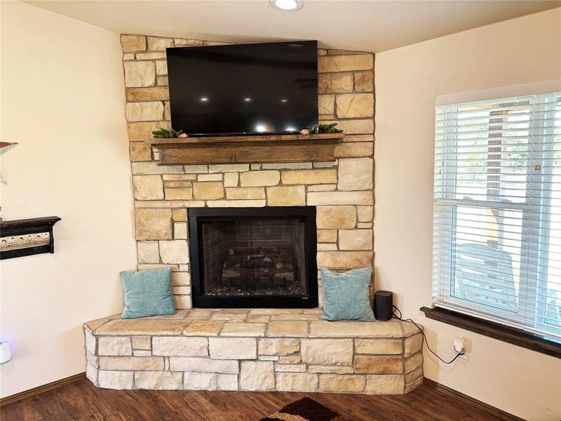 Detailed view of stone fireplace Detailed view of stone fireplace