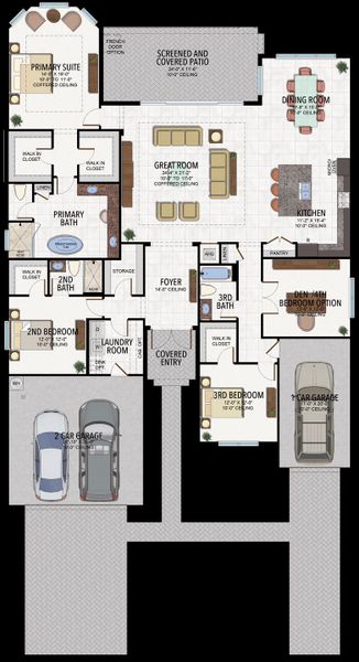 2D floor plan layout for the Bellagio by GL Homes in Valencia Parc at Riverland, Port St. Lucie, FL (Image 5).