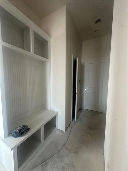 Mud Bench and half bath off garage entrance