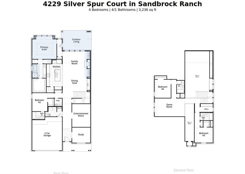 2D floor plan layout of this home in Sandbrock Ranch: 50ft. lots, Aubrey, TX (Image 4).
