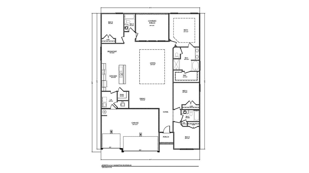 2D floor plan layout for the Destin by D.R. Horton in Owl's Head Farms, Freeport, FL (Image 4).