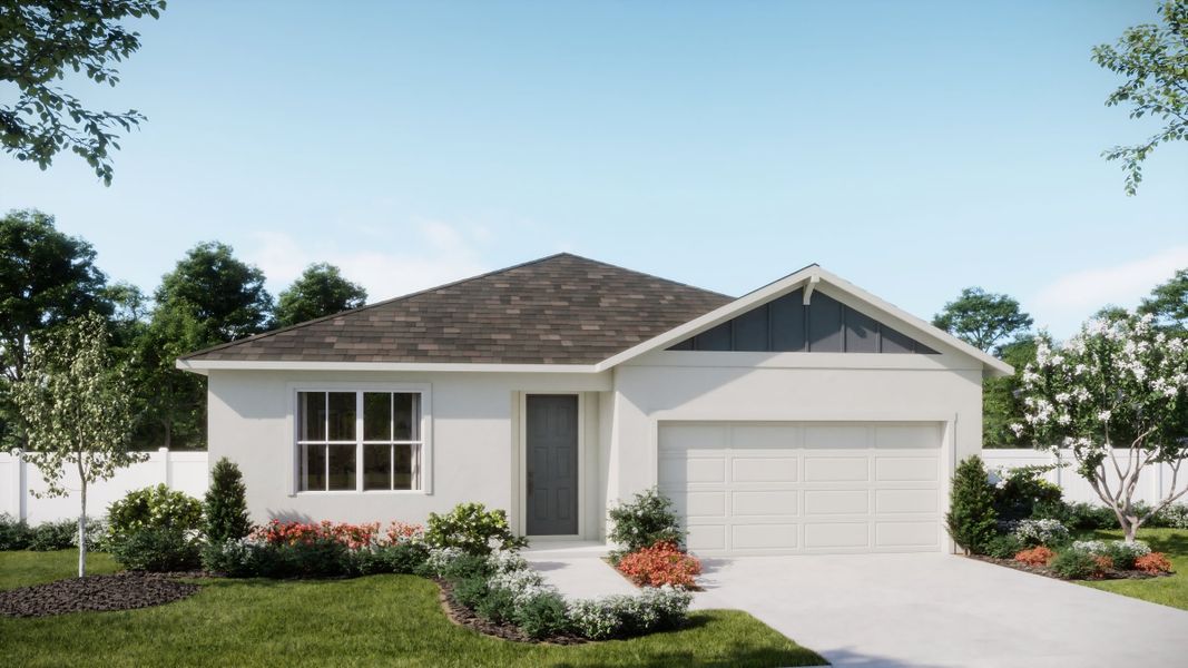 Representative exterior photo of a completed home built from the Haven by Risewell Homes in Trinity Gardens, Deland, FL (Image 2). Representative exterior photo of a completed home built from the Haven by Risewell Homes in Trinity Gardens, Deland, FL (Image 2).
