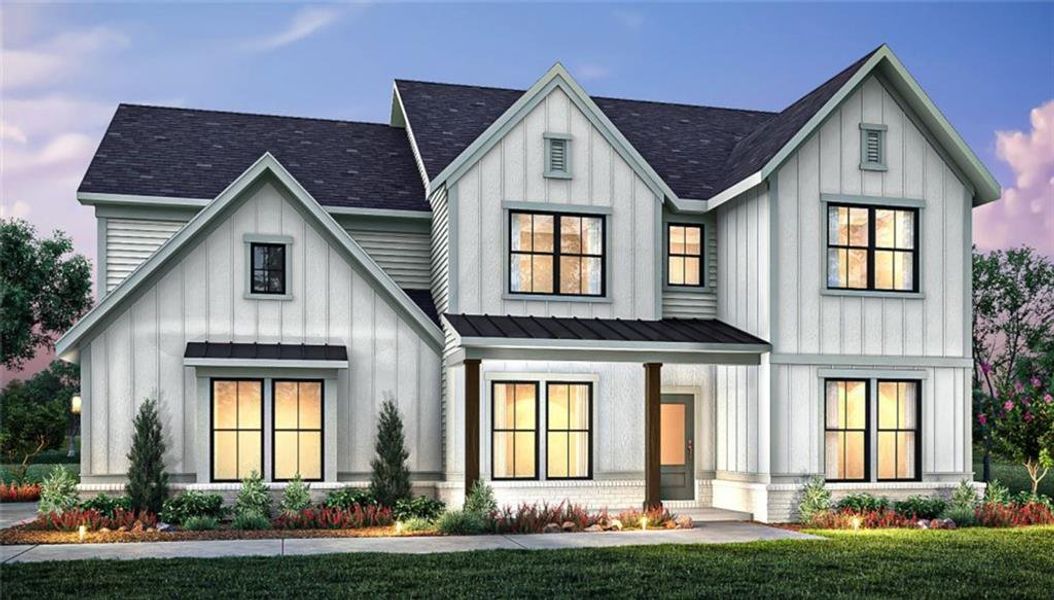 Front exterior of a new home in Sterling Pointe, Cumming, GA, highlighting curb appeal (Image 2).