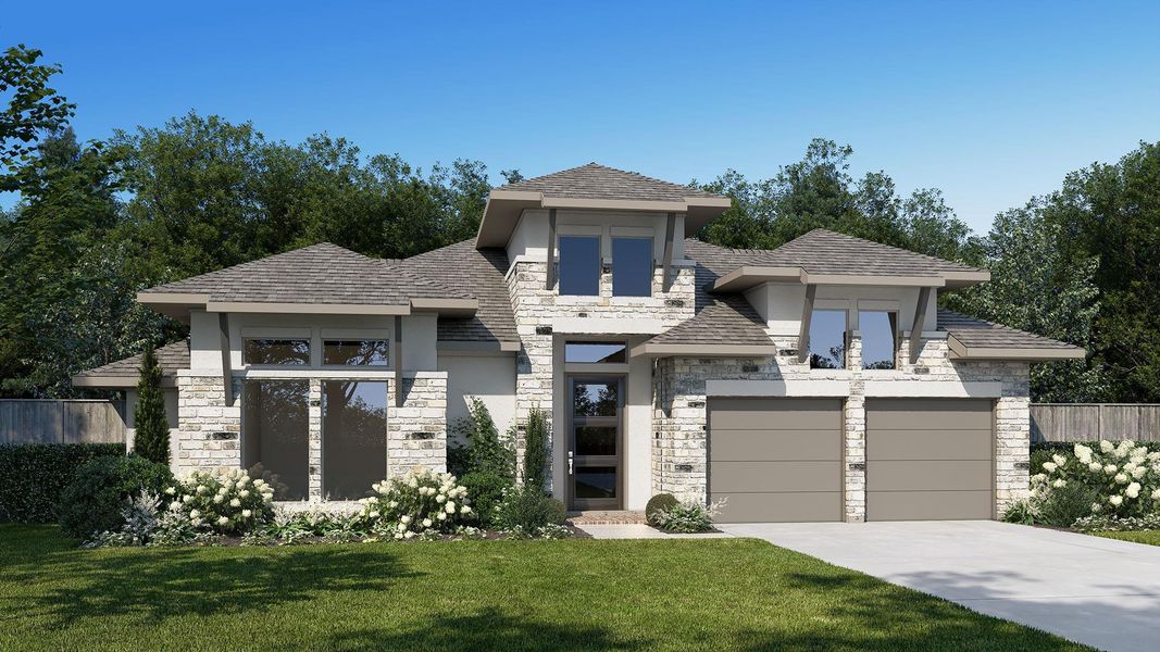 Front exterior of a new home in Walden Creek, Conroe, TX, highlighting curb appeal (Image 1). Front exterior of a new home in Walden Creek, Conroe, TX, highlighting curb appeal (Image 1).