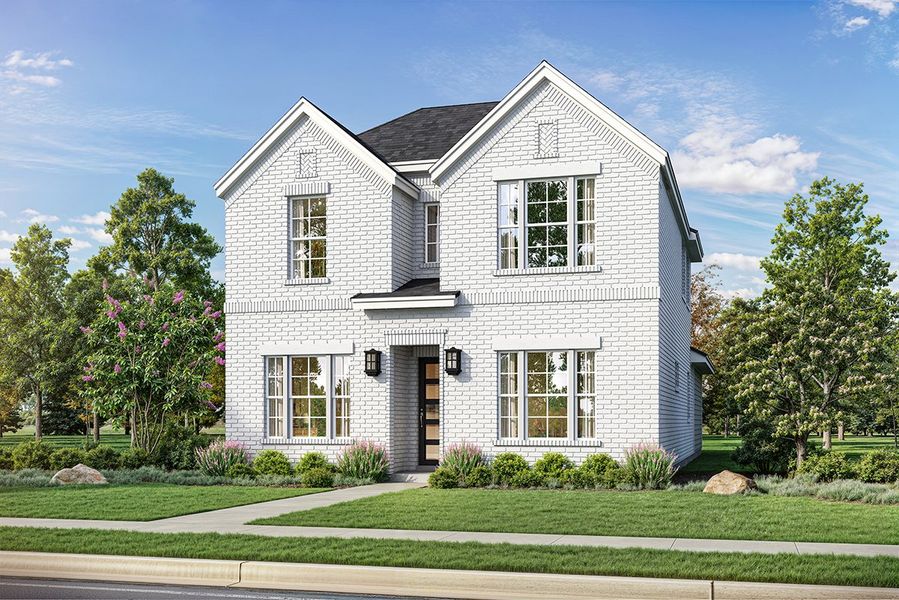 Representative exterior photo of a completed home built from the Mirella by Landon Homes in Fields - East Village, Frisco, TX (Image 2). Representative exterior photo of a completed home built from the Mirella by Landon Homes in Fields - East Village, Frisco, TX (Image 2).