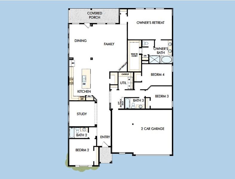 2D floor plan layout for the The Avonlea by David Weekley Homes in Goodland – Manor Series, Grand Prairie, TX (Image 3). 2D floor plan layout for the The Avonlea by David Weekley Homes in Goodland – Manor Series, Grand Prairie, TX (Image 3).