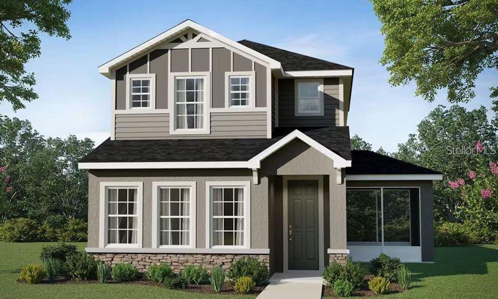 Front exterior of a new home in Estates at Hickory Cove - Bungalows, St. Cloud, FL, highlighting curb appeal (Image 1). Front exterior of a new home in Estates at Hickory Cove - Bungalows, St. Cloud, FL, highlighting curb appeal (Image 1).