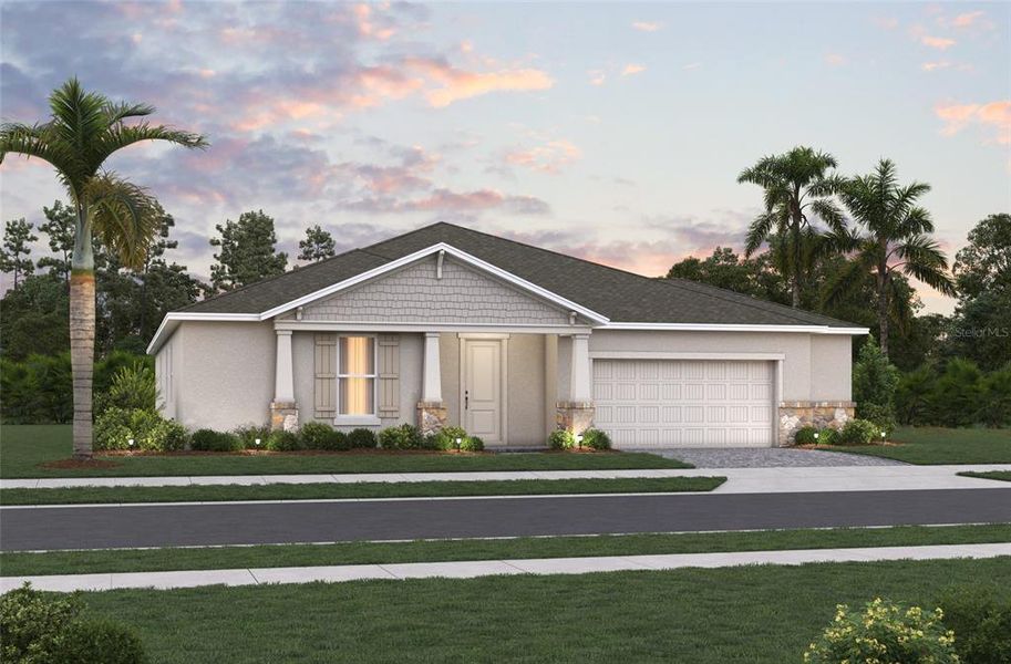 Front exterior of a new home in Acuera Estates, Apopka, FL, highlighting curb appeal (Image 1). Front exterior of a new home in Acuera Estates, Apopka, FL, highlighting curb appeal (Image 1).