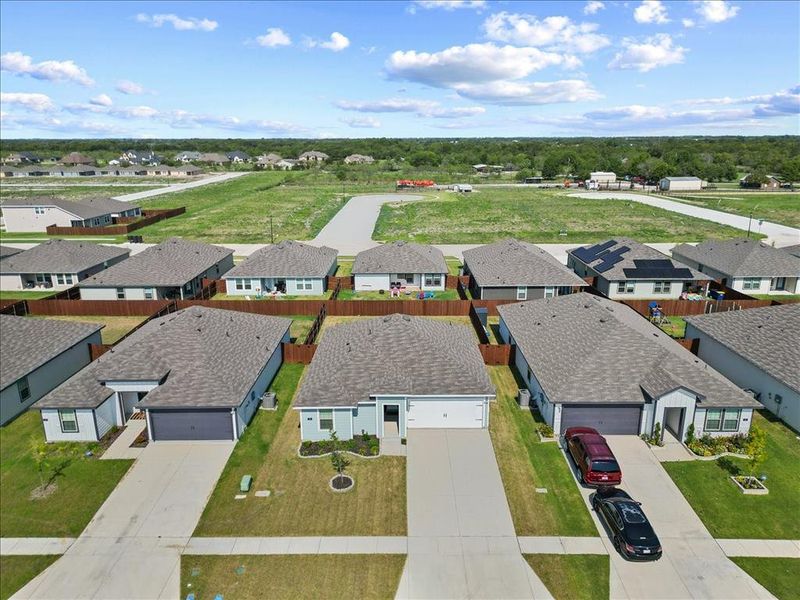 Aerial perspective of suburban area Aerial perspective of suburban area
