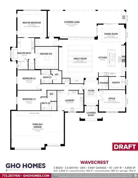 2D floor plan layout for the Wavecrest by GHO Homes in Central Beach, Vero Beach, FL (Image 3).