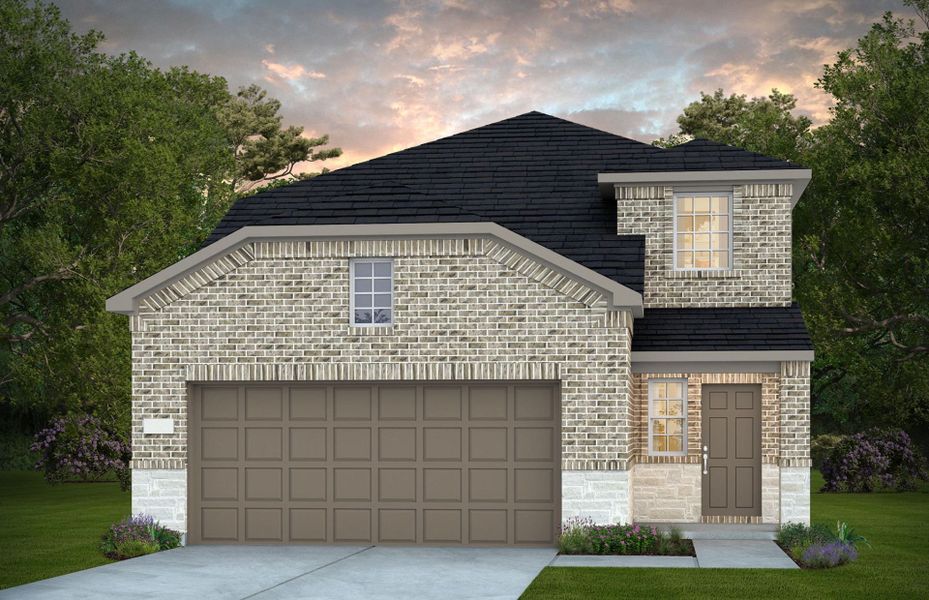 Representative exterior photo of a completed home built from the Fentress by Centex in Pinara Pines, Conroe, TX (Image 12). Representative exterior photo of a completed home built from the Fentress by Centex in Pinara Pines, Conroe, TX (Image 12).