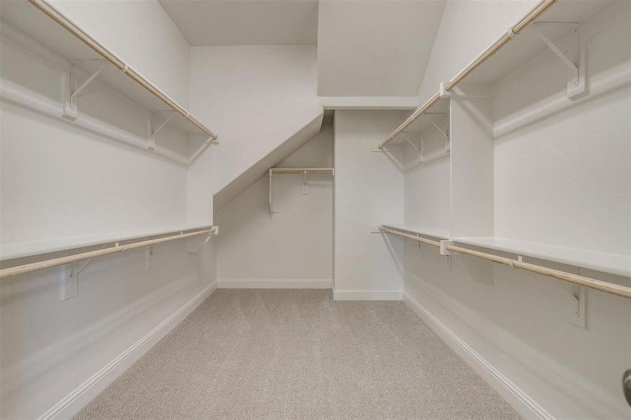 Walk in closet with light carpet