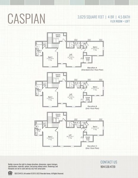 2D floor plan layout for the Caspian by Riverside Homes in Hidden Creek at SilverLeaf, St. Augustine, FL (Image 7).