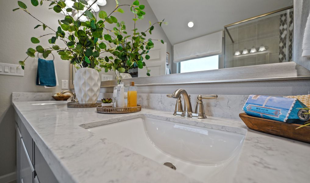 Dual sinks in owner's bath