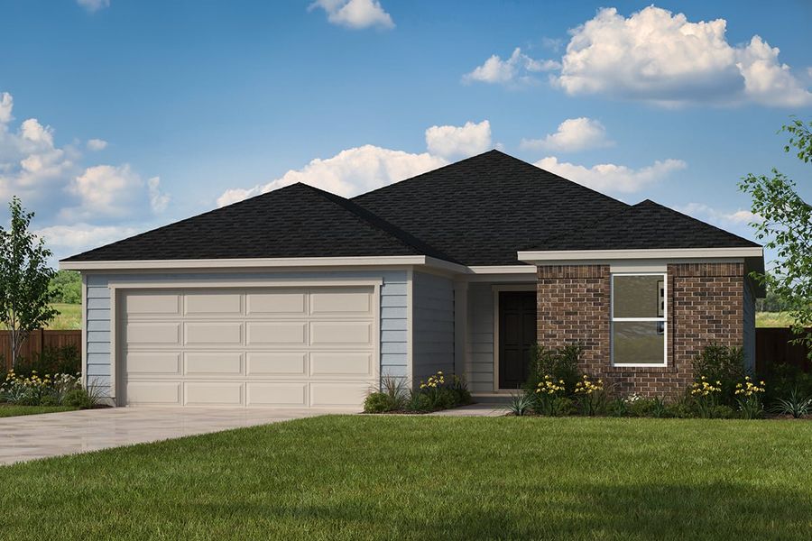 Representative exterior photo of a completed home built from the Plan 1838 by KB Home in Oakwood Preserve, Tomball, TX (Image 7).