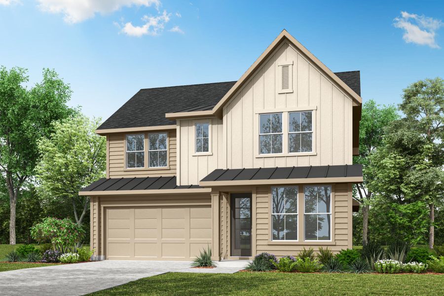 Representative exterior photo of a completed home built from the Willow by Tri Pointe Homes in Treeline, Justin, TX (Image 2). Representative exterior photo of a completed home built from the Willow by Tri Pointe Homes in Treeline, Justin, TX (Image 2).