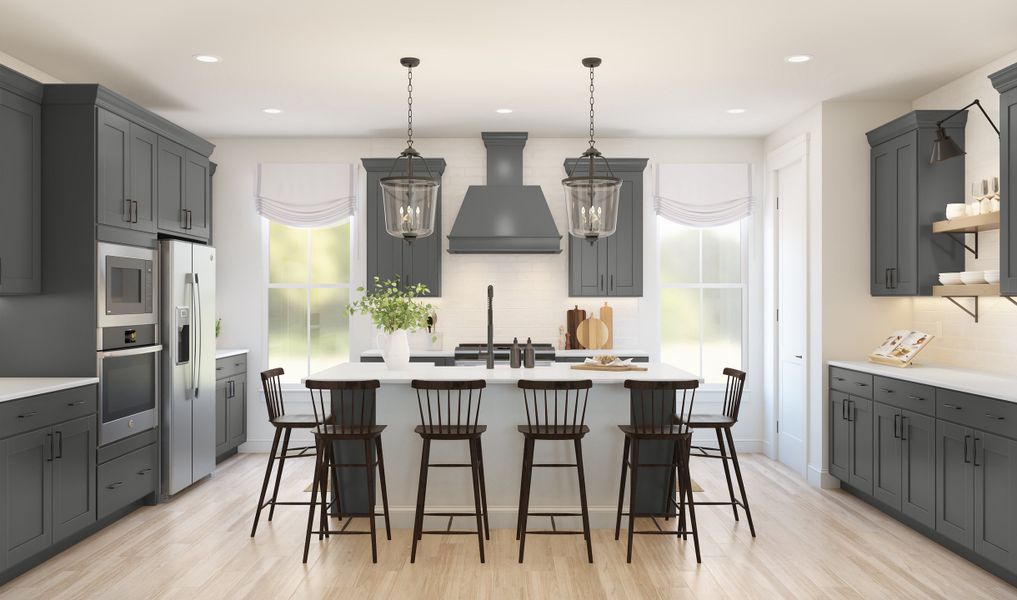 Kitchen with center island and pendant lighting