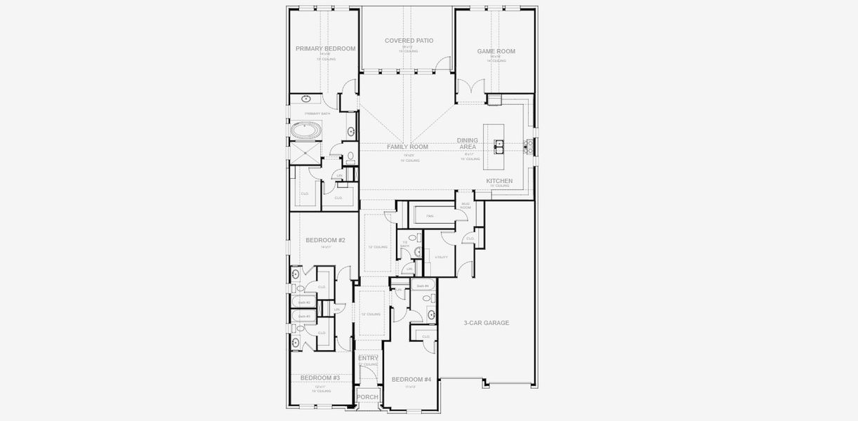 2D floor plan layout for the 3080W by Perry Homes in Ramble, Celina, TX (Image 3).