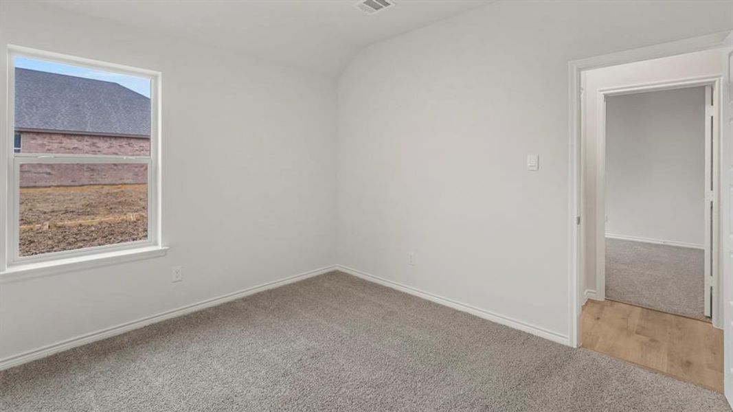 Carpeted room with a bright window