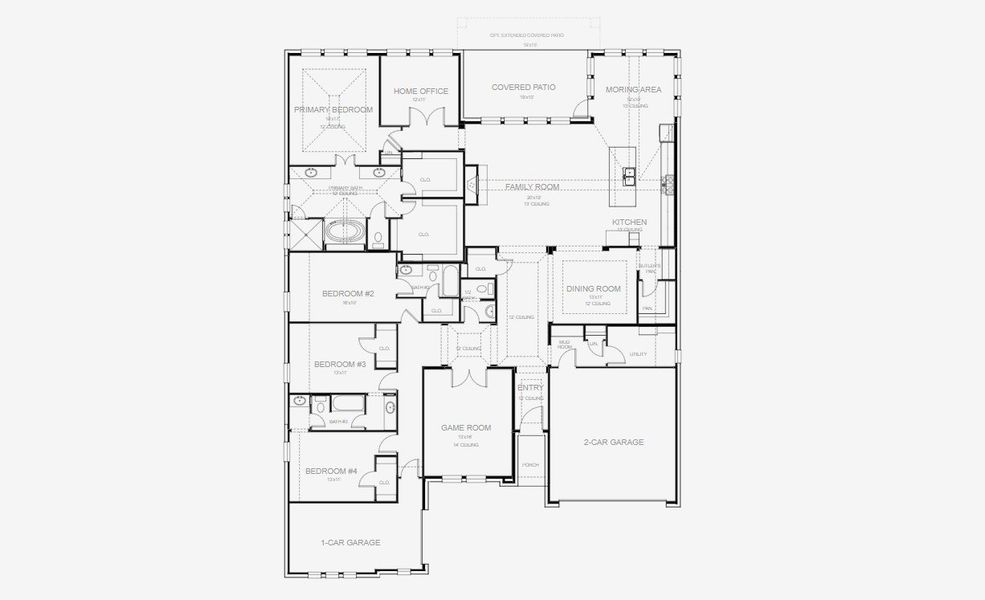 2D floor plan layout for the 3411W by Perry Homes in Terraces 82'/100', Rockwall, TX (Image 3). 2D floor plan layout for the 3411W by Perry Homes in Terraces 82'/100', Rockwall, TX (Image 3).
