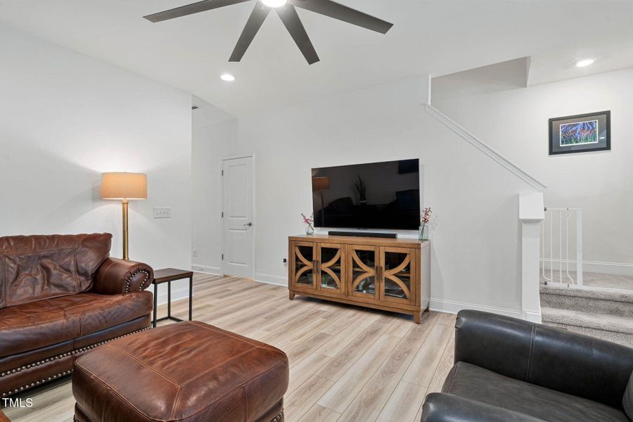 family room and stairs