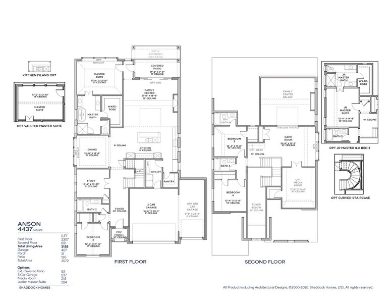 2D floor plan layout for the Anson - SH 4437 by Shaddock Homes in Brookhollow West, Prosper, TX (Image 5).