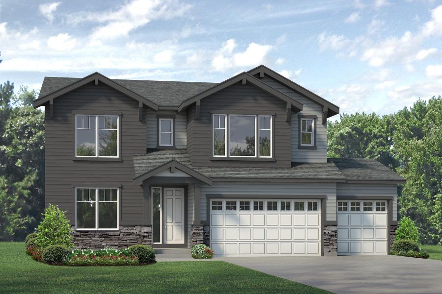 Representative exterior photo of a completed home built from the Silverton by Risewell Homes in Highlands Preserve, Mead, CO (Image 19). Representative exterior photo of a completed home built from the Silverton by Risewell Homes in Highlands Preserve, Mead, CO (Image 19).