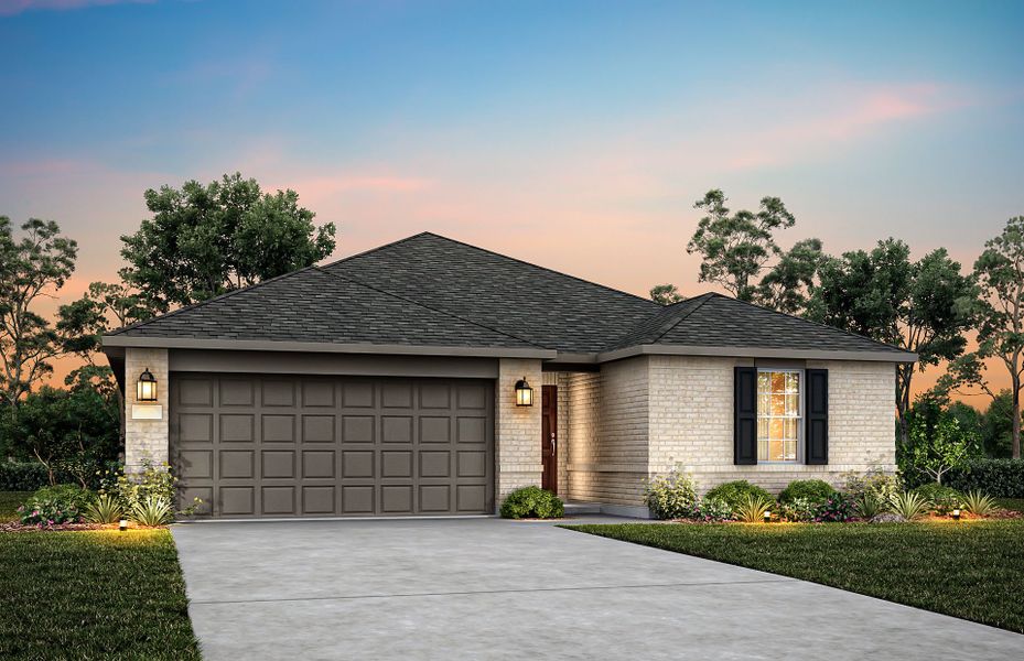 The Serenada, a one-story home with 2-car garage, shown with Home Exterior N The Serenada, a one-story home with 2-car garage, shown with Home Exterior N