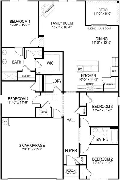2D floor plan layout of this home in The Hideaway at Edgestone, Ooltewah, TN (Image 3).