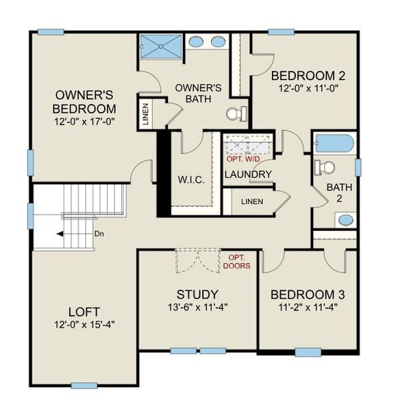2D floor plan layout for the Prelude - Single Family Homes by Dream Finders Homes in Brantley Place, Sanford, NC (Image 4). 2D floor plan layout for the Prelude - Single Family Homes by Dream Finders Homes in Brantley Place, Sanford, NC (Image 4).