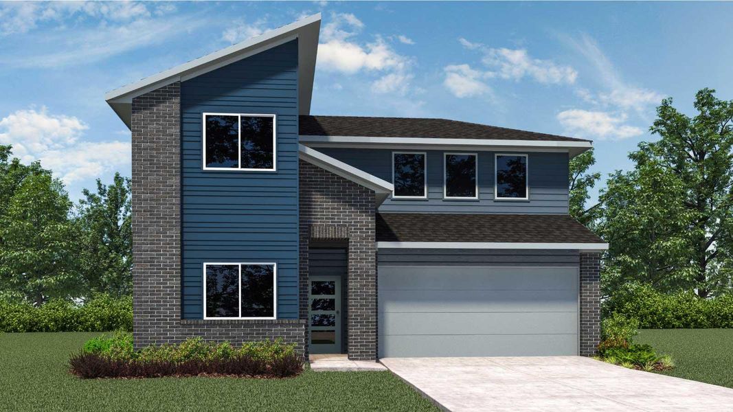 Front exterior of a new home in Trails at Wildhorse, Austin, TX, highlighting curb appeal (Image 1). Front exterior of a new home in Trails at Wildhorse, Austin, TX, highlighting curb appeal (Image 1).