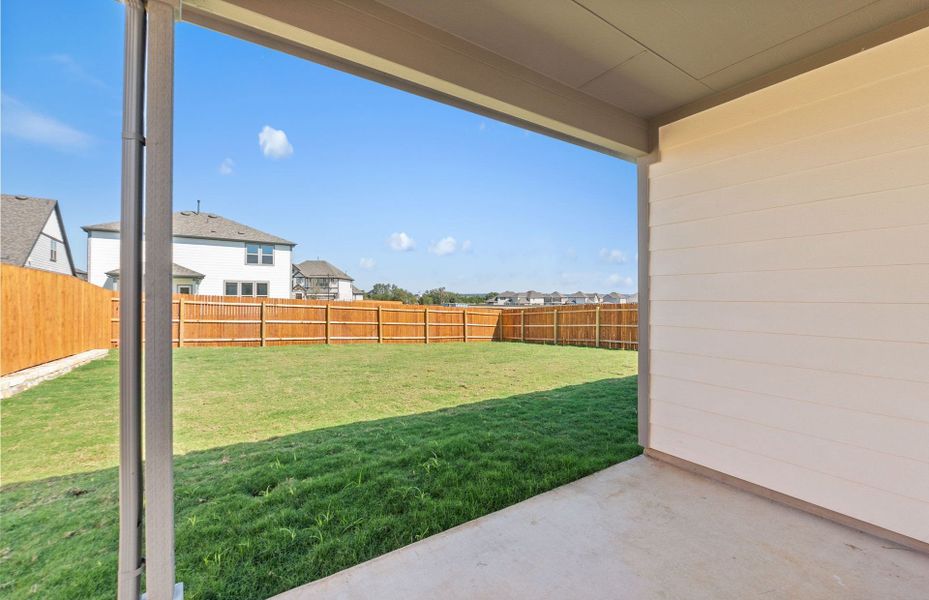 Exterior details and patio area of a home in Saddleback at Santa Rita Ranch, Liberty Hill (Image 2). Exterior details and patio area of a home in Saddleback at Santa Rita Ranch, Liberty Hill (Image 2).