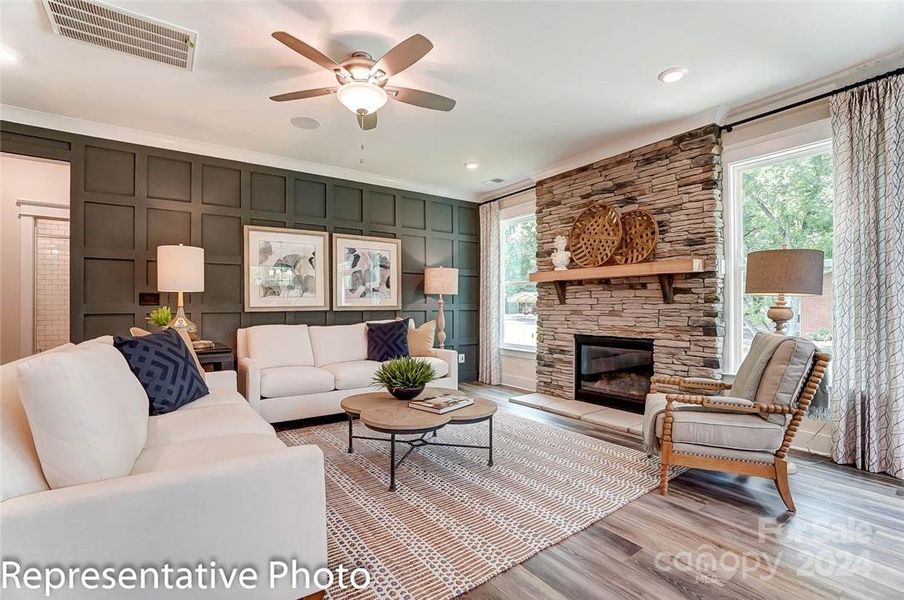 This home features a Gas Fireplace but no full stone wall