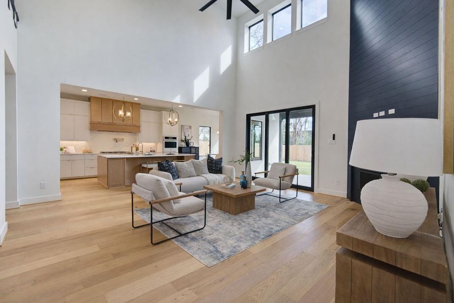 Upgarded glass doors lead you to your backyard covered patio Upgarded glass doors lead you to your backyard covered patio